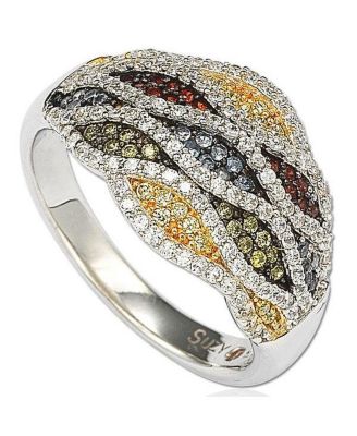 Sterling Silver Cubic Zirconia Multi-Color Wave Ring