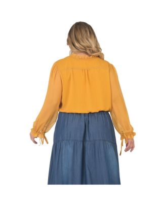 Plus Size Long Bishop Tie Sleeve Chiffon Blouse