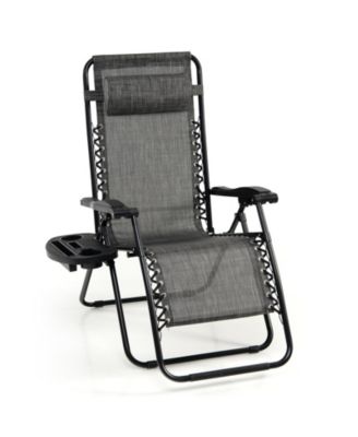 Outdoor Folding Zero Gravity Reclining Lounge Chair with Utility Tray