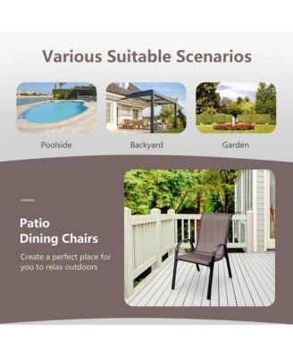 4PCS Patio Stacking Dining Chairs w/ Curved Armrests & Breathable Seat Fabric Brown