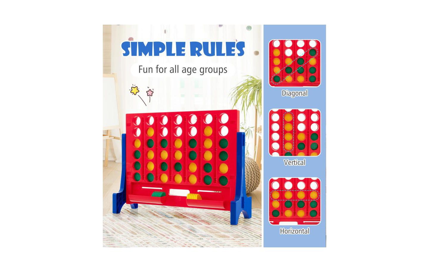 Детские фигурки Slickblue Jumbo 4-to-Score Connect Game Set with Carrying Bag and 42 Coins, цвет: Синий — фото 6