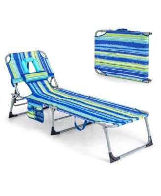 Folding Beach Lounge Chair with Pillow for Outdoor