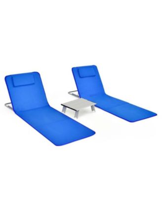 3 Pieces Beach Lounge Chair Mat Set 2 Adjustable Lounge Chairs with Table