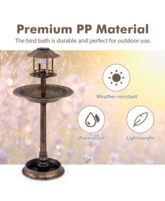 Pedestal Bird Bath with Solar Light with Bird Feeder and Flower Planter