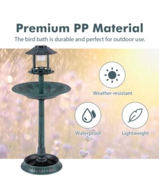 Pedestal Bird Bath with Solar Light with Bird Feeder and Flower Planter