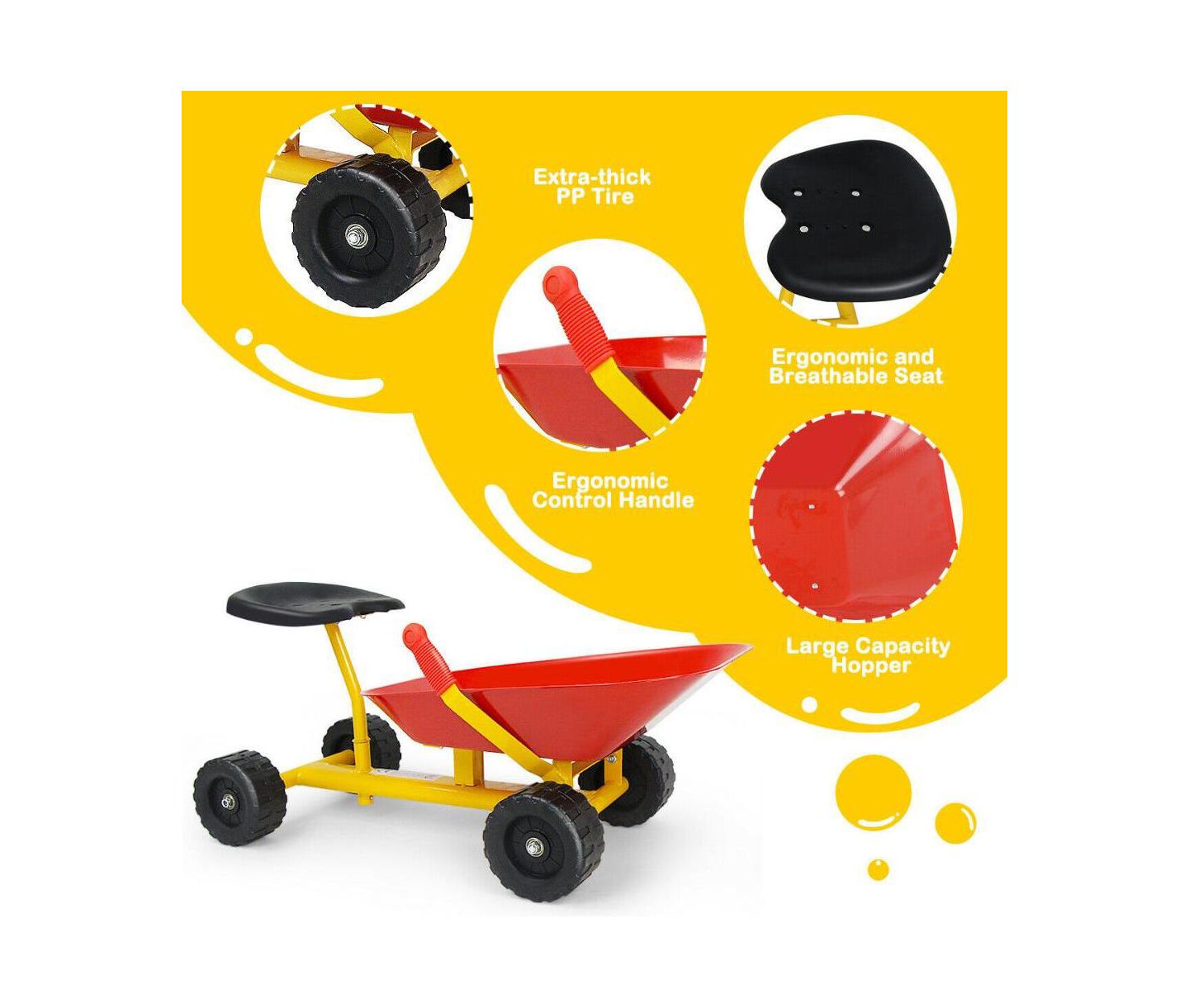 Детская игрушка Slickblue Heavy Duty Ride-On Sand Dumper with 4 Wheels, 110 lbs. Capacity, 4–12 лет, цвет: Красный — фото 3