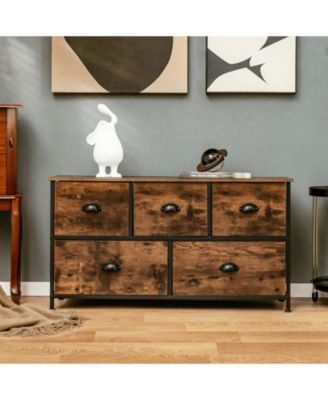 Dresser Organizer with 5 Drawers and Wooden Top-Rustic Brown