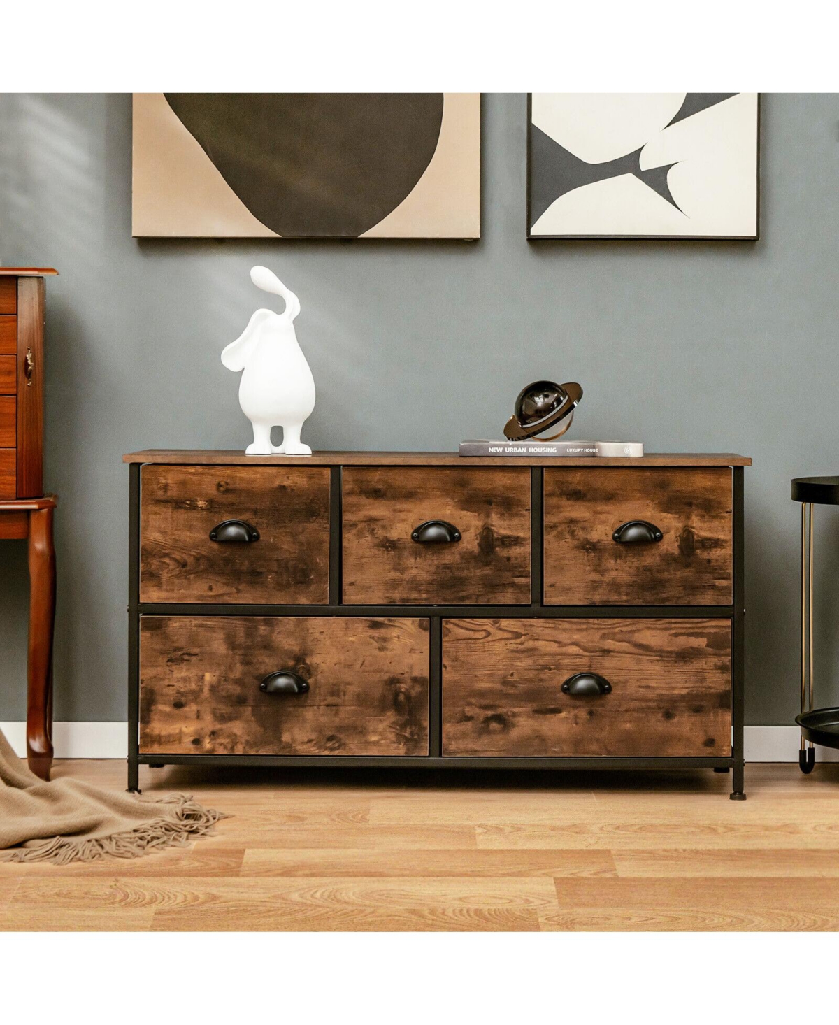 Slickblue Dresser Organizer with 5 Drawers and Wooden Top-Rustic Brown