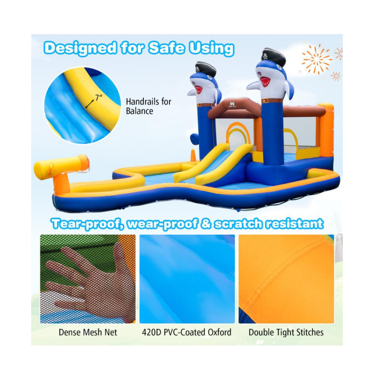 Slickblue 7-In-1 Water Slide Park with Splash Pool and Water Cannon without Blower