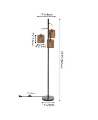 Isla 70.75" 3-Light Mid-Century Bohemian Metal/Rope LED Floor Lamp, Black/Natural