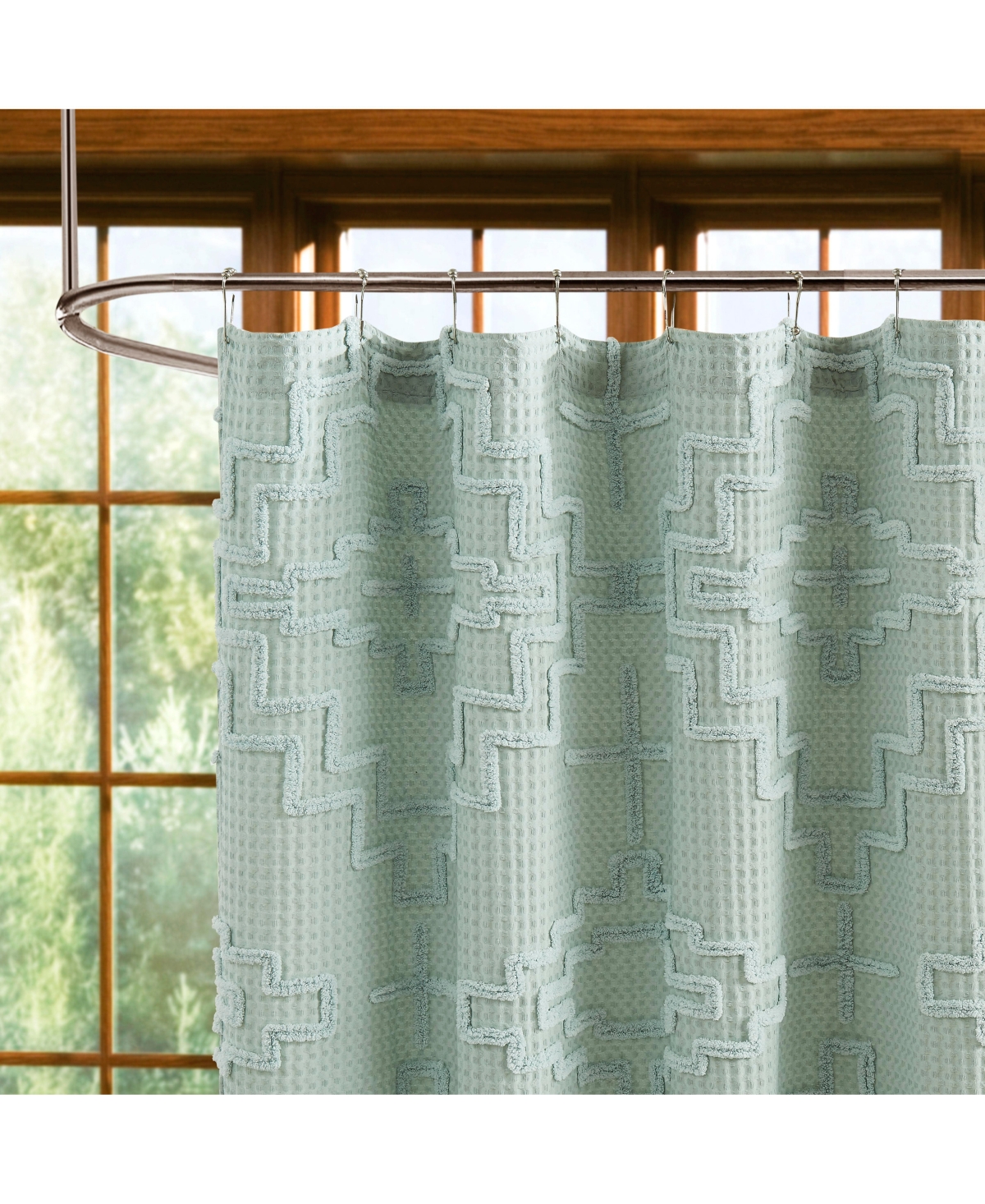 Pendleton Kiva Steps Cotton Shower Curtain 72" X 72" In Sky Gray