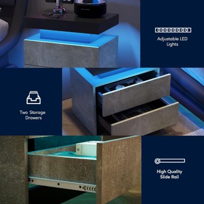  Modern LED Nightstand  Drawers