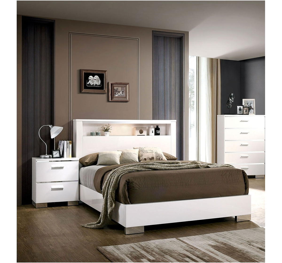 Streamdale Furniture High GlossNightstand with Usb Charger - White