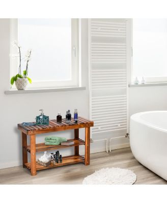 3-Tier Wood Shoe Rack 27.5&#39; Shoe Bench Freestanding Boots Organizer Heavy-duty