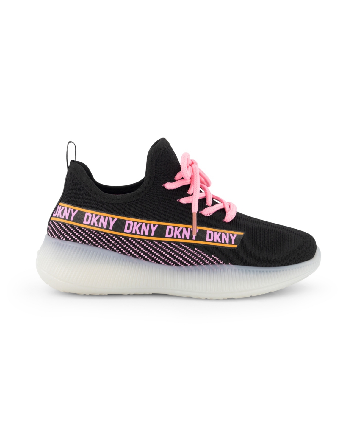 Dkny Little and Big Girls Slip On Landon Stretchy Knit Sneakers - Black and Pink