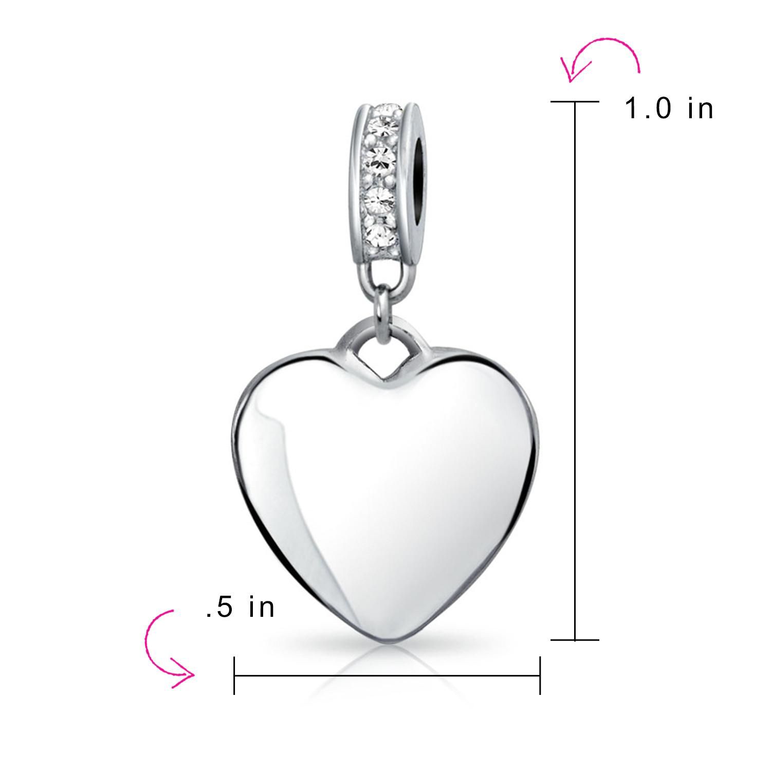Heart Shape Blue Crystal Dangle Bead Charm For Bracelet Sterling Silver