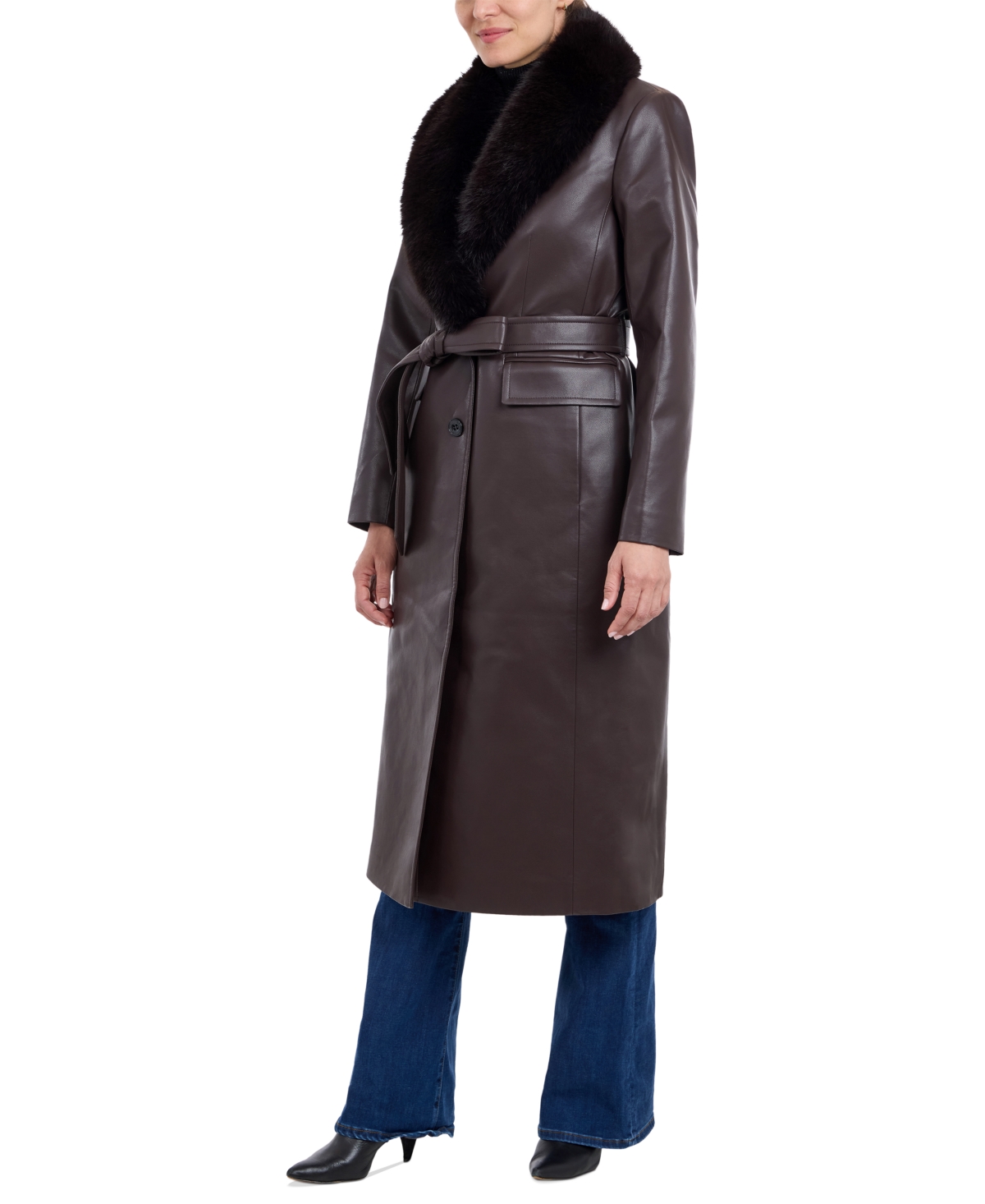 Michael Michael Kors Women's Faux-Fur-Trim Faux-Leather Trench Coat