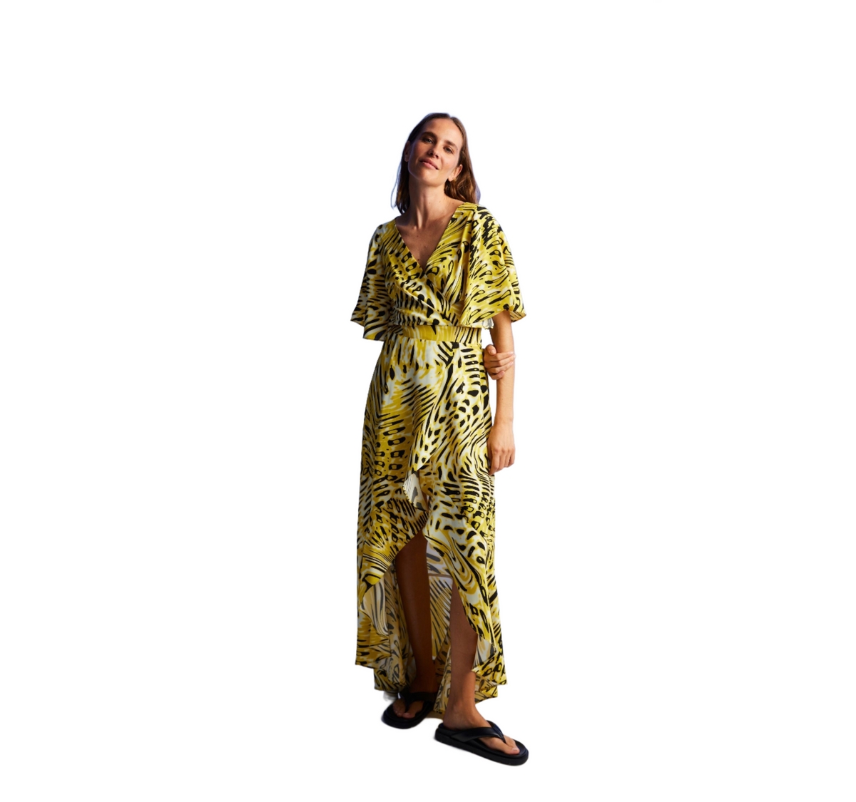 Women's Printed Asymmetrical Dress - Multi-colored