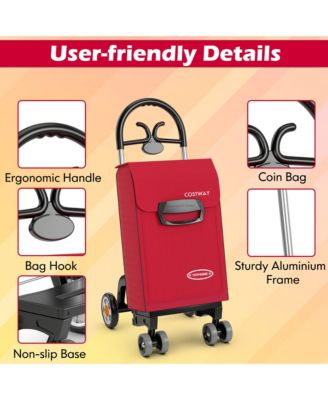 Folding Shopping Cart Utility Hand Truck with Rolling Swivel Wheels, Removable Bag &amp; Cozy Handle