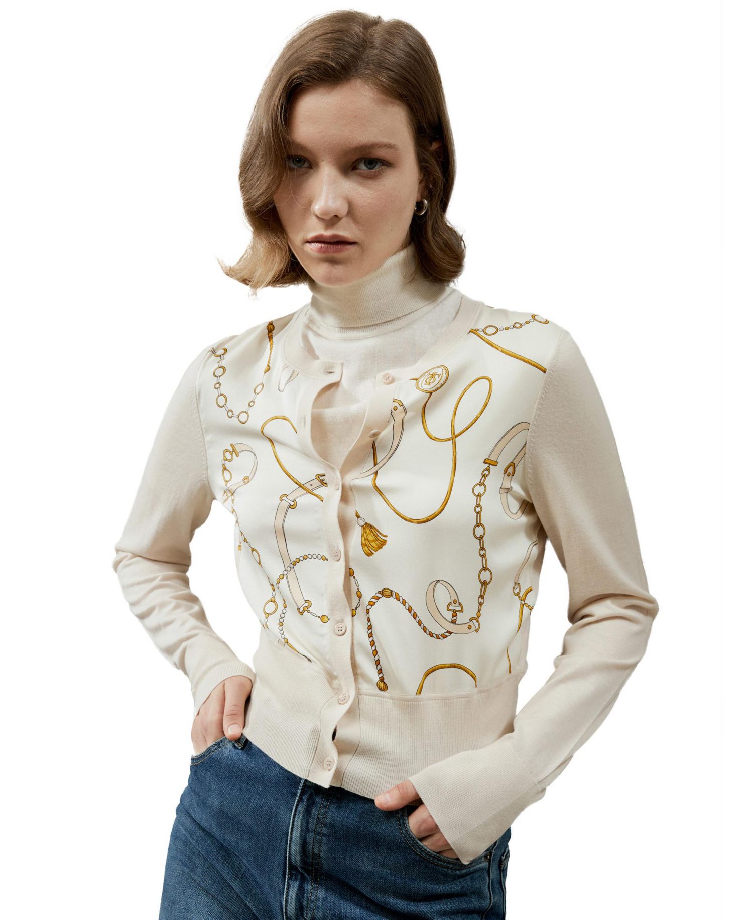 Women's Merino Wool Cardigan with Louisville Silk Front