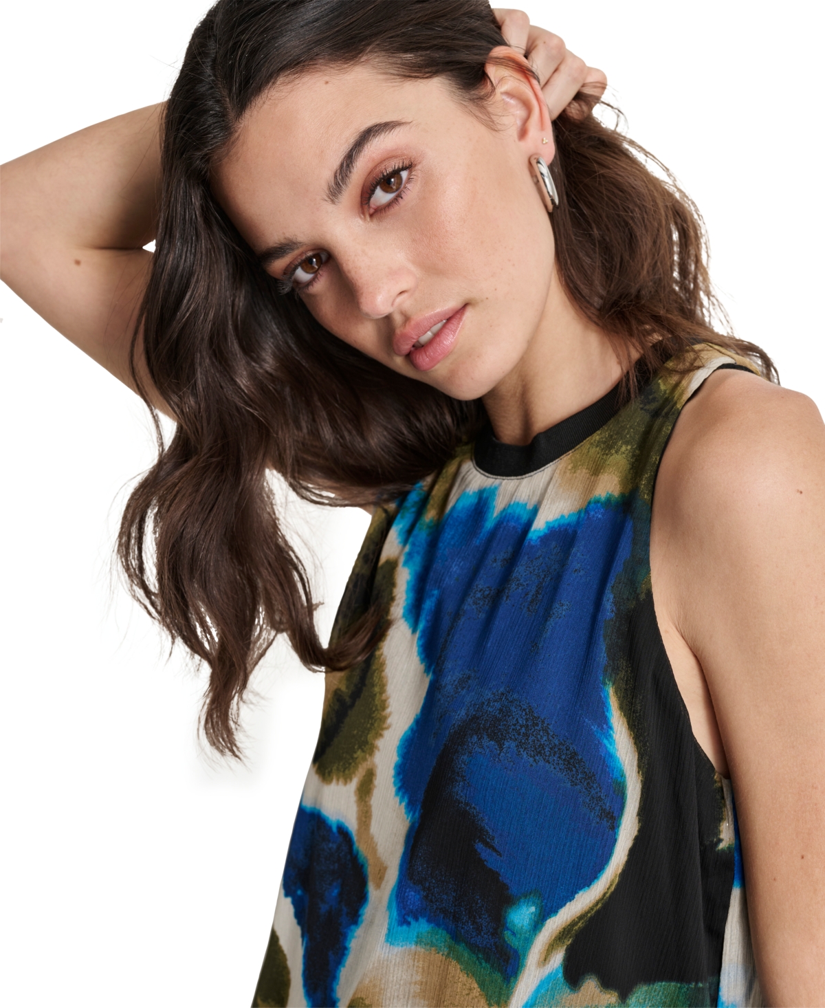 Dkny Women's Printed Chiffon Sleeveless Blouse