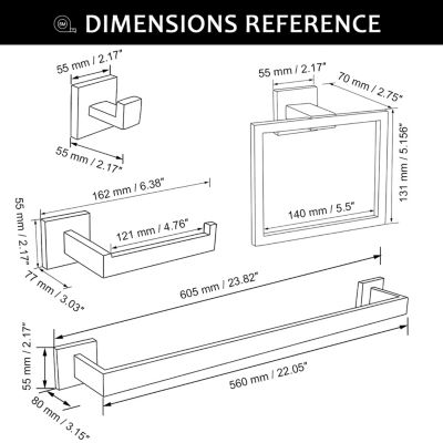 5-Piece Bathroom Hardware Set – Wall Mounted Stainless Steel Accessories