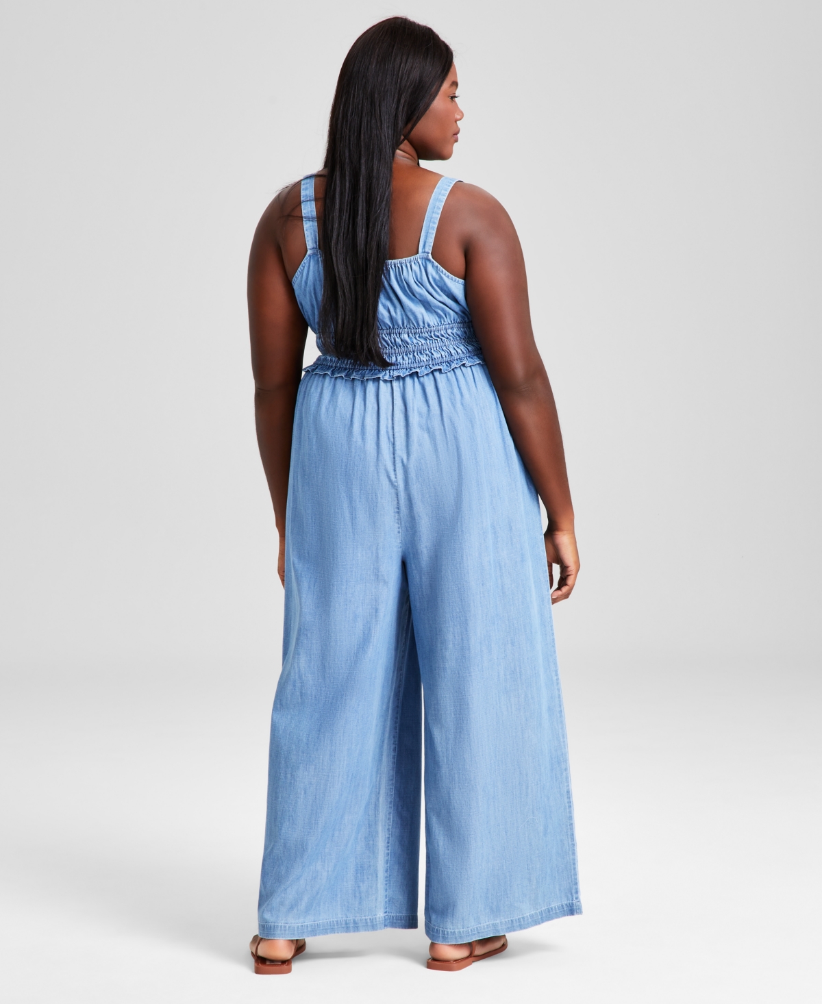 And Now This Trendy Plus SizeWide-Leg Jumpsuit, Created for Macy's - Chambray