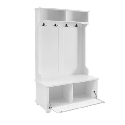 Coastal Style White Hall Tree Bench with Shoe Cabinets