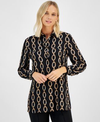 Anne Klein - Women's Printed Button-Front Blouse
