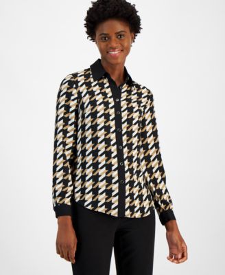 Anne Klein - Women's Contrast-Trim Check-Print Shirt