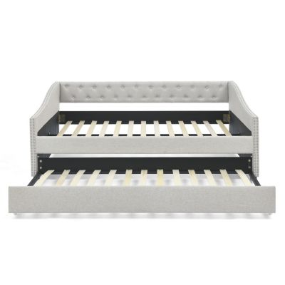 Upholstered Daybed with Trundle, Beige (80.5"x55.5"x27.5