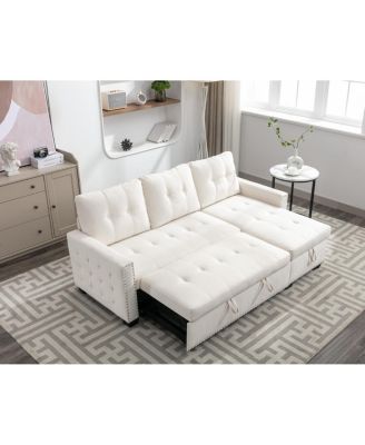 77" Reversible Sleeper Sectional With Storage, Beige Velvet