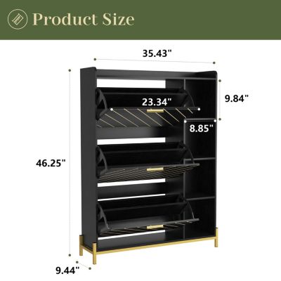 3-Drawer Wood Shoe Cabinet with Open Shelves