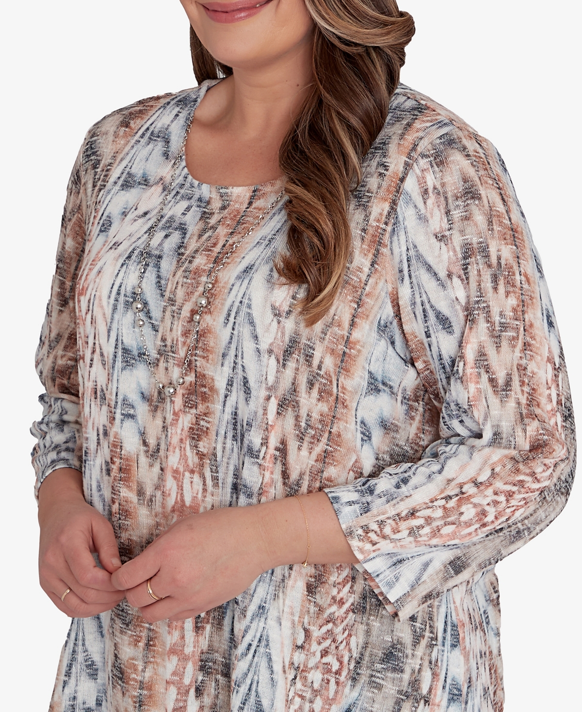 Alfred Dunner Plus Size Classic Vertical Animal Print Top With Necklace