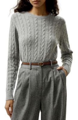 Women's Classic Cable Knit Sweater with Ribbed Edges