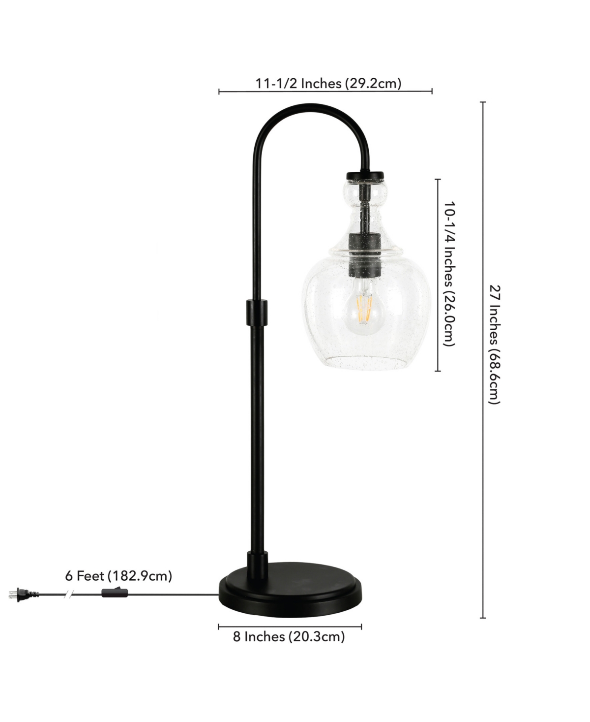 Hudson & Canal Verona 27" Tall Arc Table Lamp With Glass Shade In Blackened Bronze