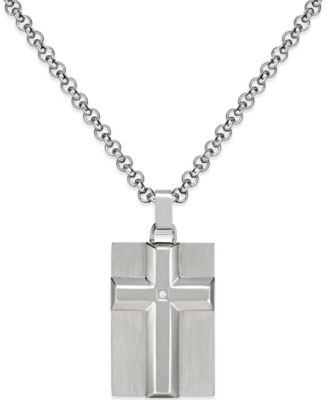 Macy's Men's Diamond Accent Raised Cross Pendant Necklace in Stainless ...