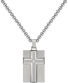 Men's Diamond Accent Raised Cross Pendant Necklace in Stainless Steel
