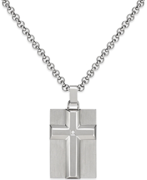 image of Men-s Diamond Accent Raised Cross Pendant Necklace in Stainless Steel