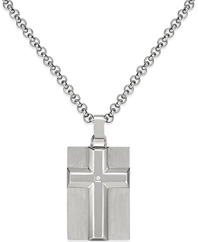 Macy's Men's Diamond Accent Raised Cross Pendant Necklace in Stainless