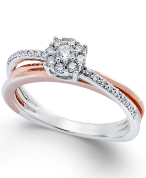 image of Diamond Crossover Promise Ring (1/4 ct. t.w.) in Sterling Silver and 14k Rose Gold