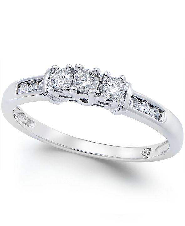 Promised Love Diamond ThreeStone Promise Ring in 10k White Gold (1/4