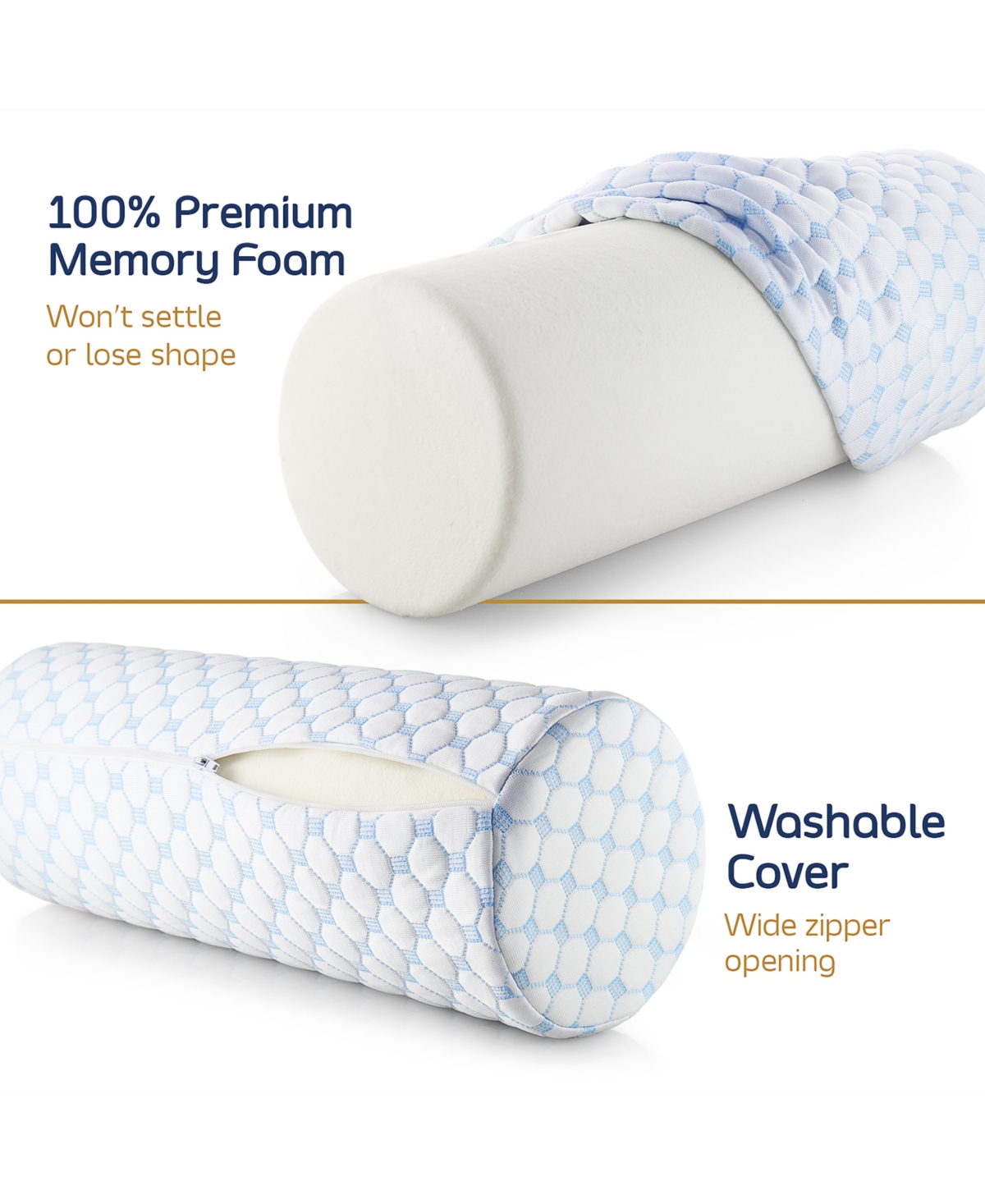 Nestl Memory Foam Neck Roll Bolster Cooling Cover Firm Density Pillow