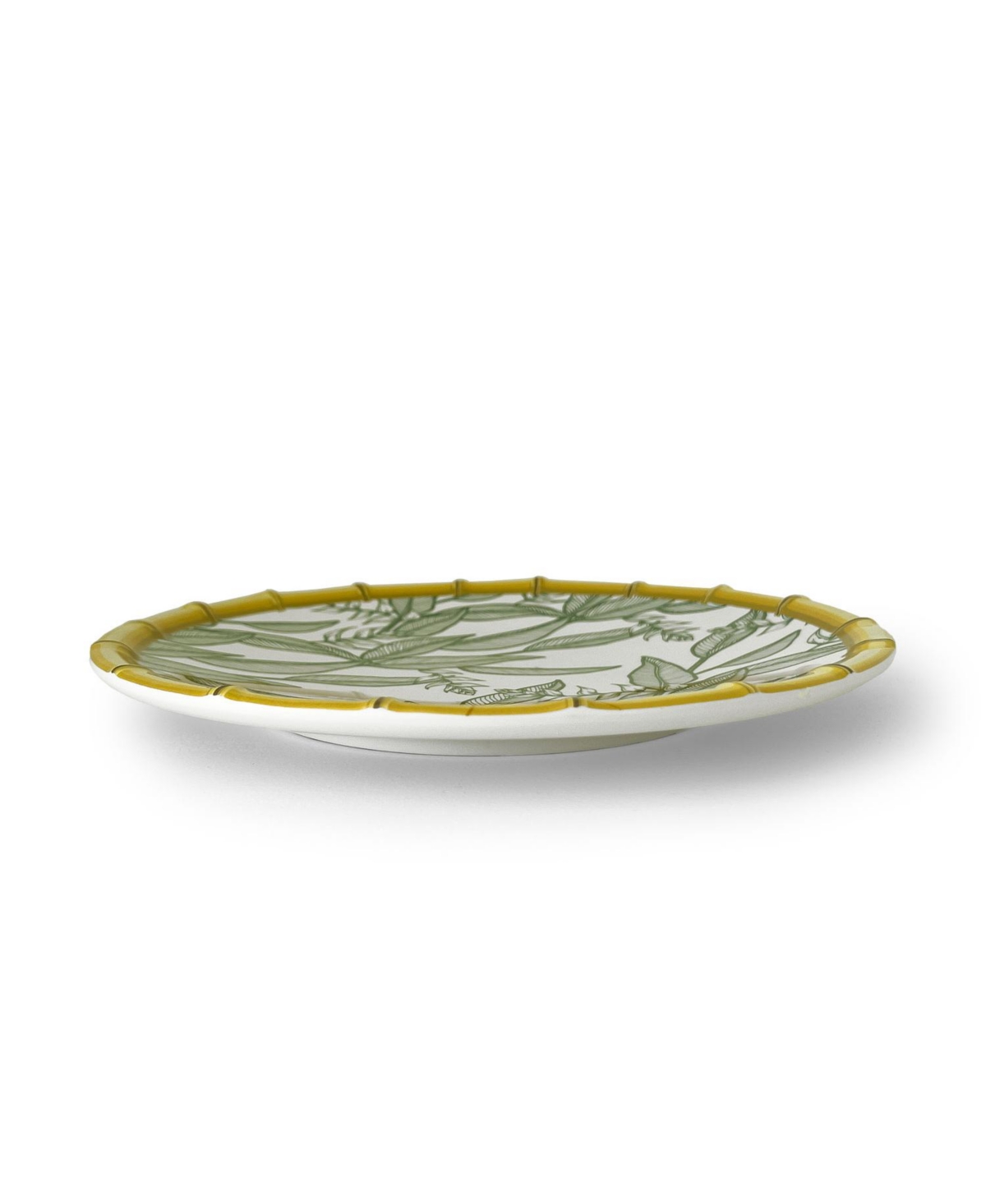 Q Squared Zen Bamboo Leaf Dinner Plates, Set Of 4 In White,green