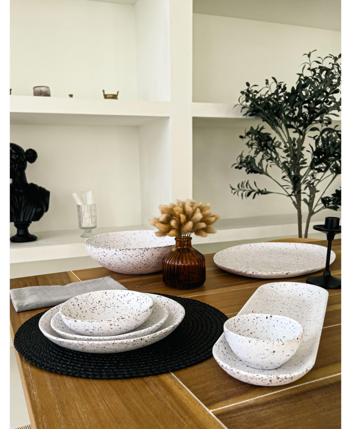 Q Squared Terrazzo Dinner Plates, Set Of 4 In White,black