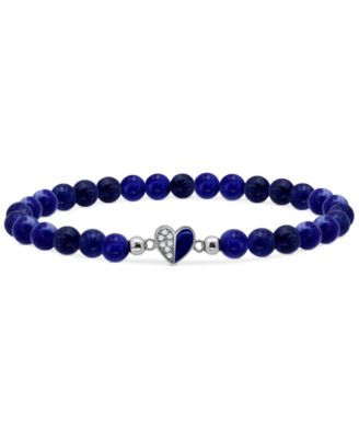 Sodalite Bead & Cubic Zirconia Heart Stretch Bracelet