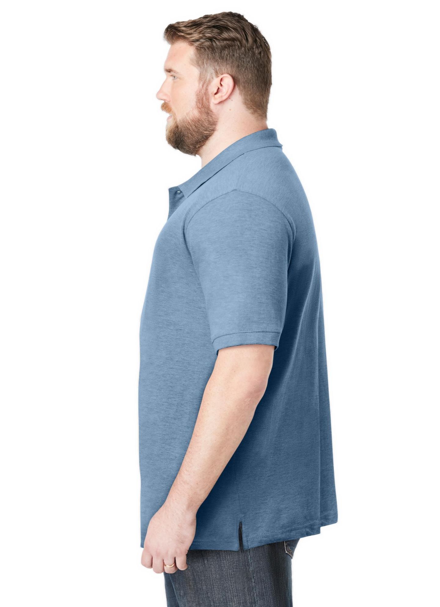 Мужское поло KingSize Shrink-Less Classic Cotton Polo Shirt, цвет: Меланжевый синий — фото 3