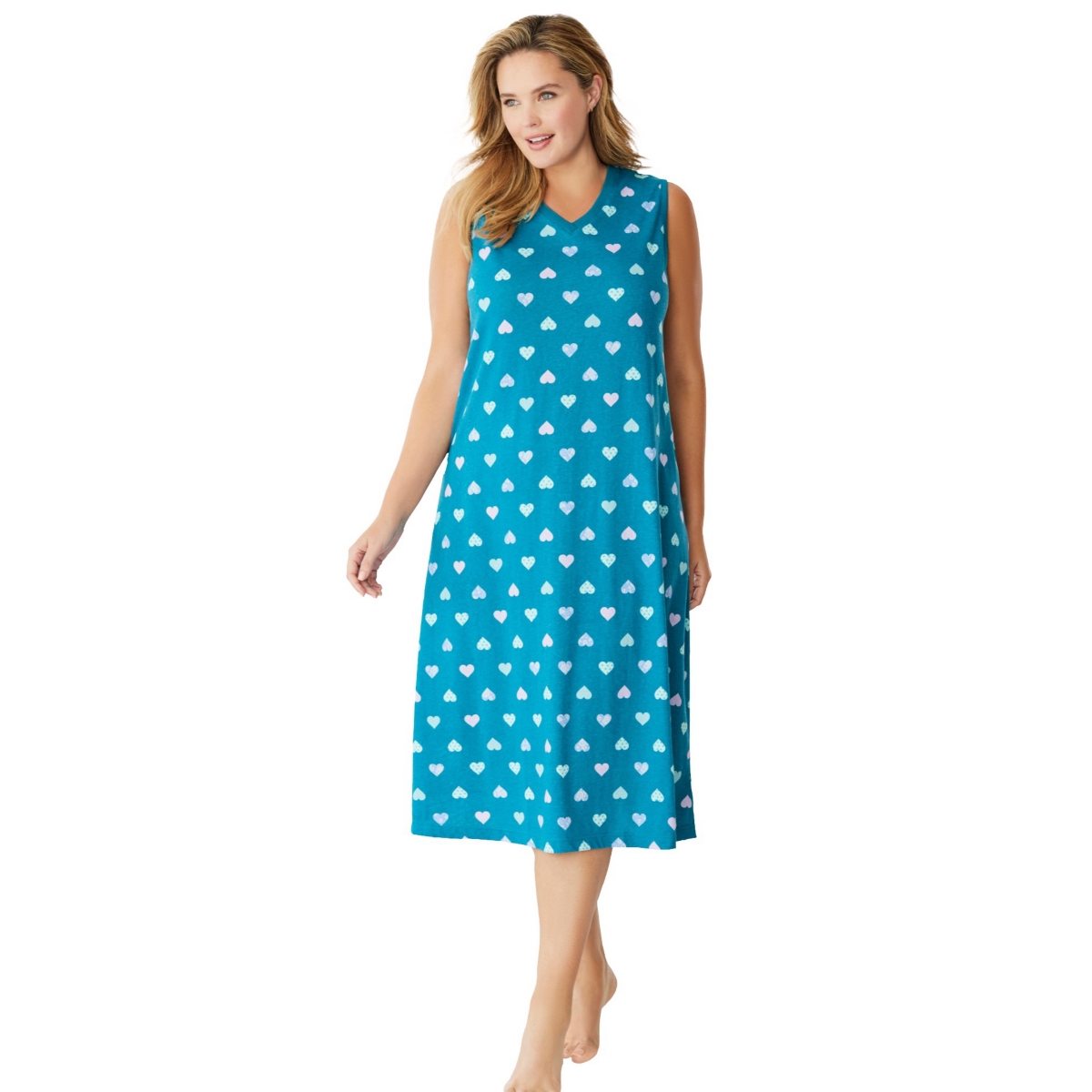 Plus Size Long Sleeveless Sleepshirt - Yellow cats