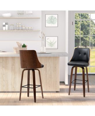 Set of 2 Counter Height Bar Stools PU Swivel Barstools w/ Footrest, Black