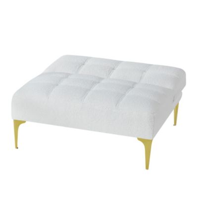 Convertible Sofa Bed Futon With Gold Metal Legs Teddy Fabric (White)